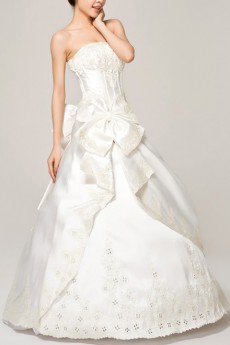 Satin Strapless Floor Length Ball Gown with Pearls