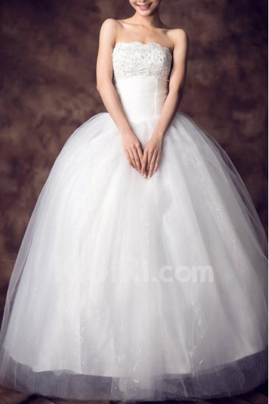 Satin Strapless Floor Length Ball Gown with Beading