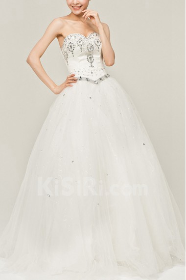 Satin Strapless Floor Length Ball Gown with Crystal