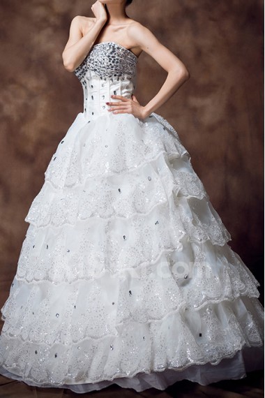 Satin Strapless Floor Length Ball Gown with Crystal