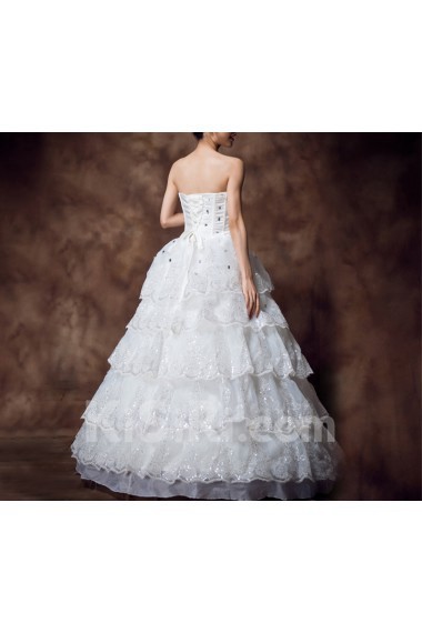 Satin Strapless Floor Length Ball Gown with Crystal