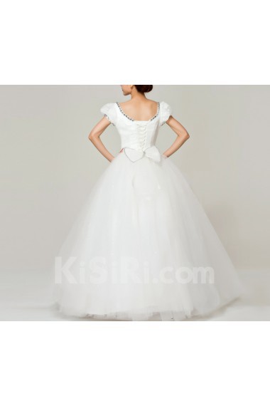 Satin Scoop Neckline Floor Length Ball Gown with Crystal