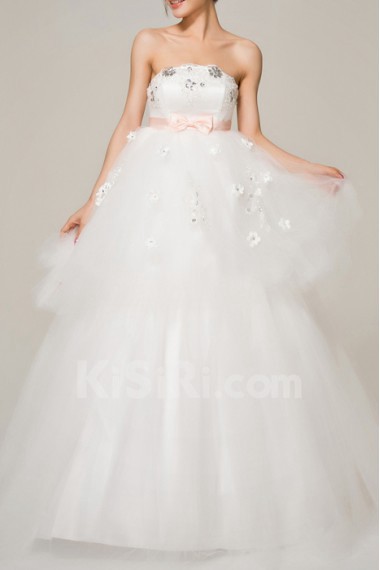 Satin Strapless Floor Length Ball Gown with Crystal