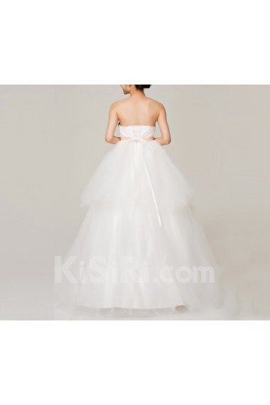 Satin Strapless Floor Length Ball Gown with Crystal