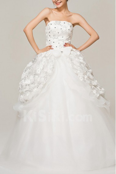 Satin Strapless Floor Length Ball Gown with Crystal