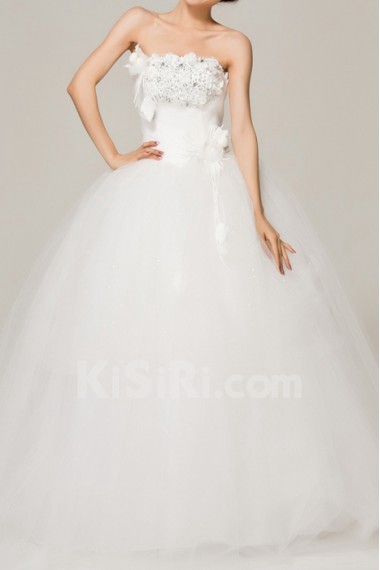 Satin Strapless Floor Length Ball Gown with Crystal