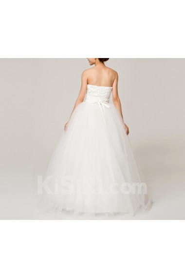 Satin Strapless Floor Length Ball Gown with Pearls