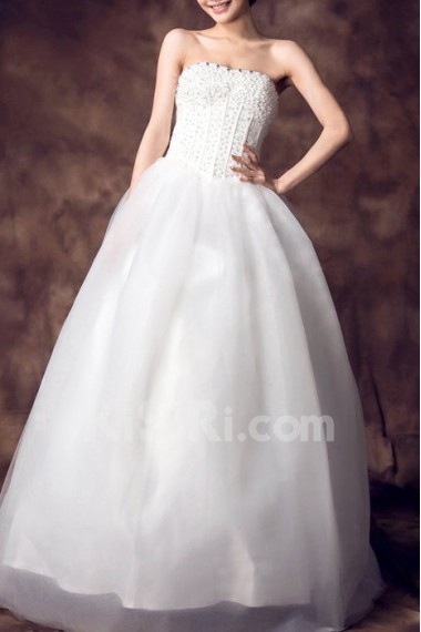 Satin Strapless Floor Length Ball Gown with Sequins