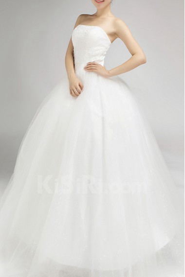 Organza Strapless Floor Length Ball Gown with Crystal