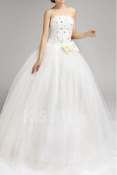 Satin Strapless Floor Length Ball Gown with Sequins