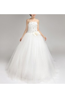 Satin Strapless Floor Length Ball Gown with Sequins