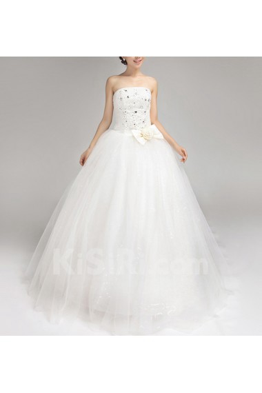 Satin Strapless Floor Length Ball Gown with Sequins