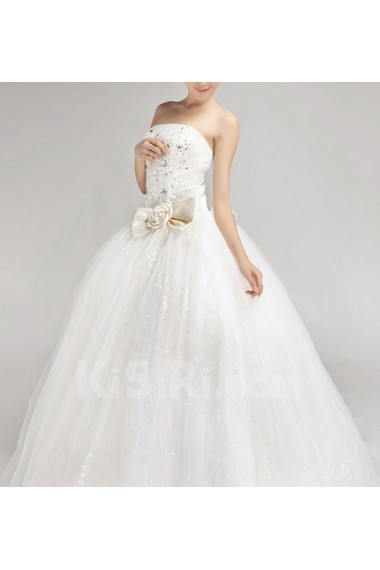 Satin Strapless Floor Length Ball Gown with Sequins