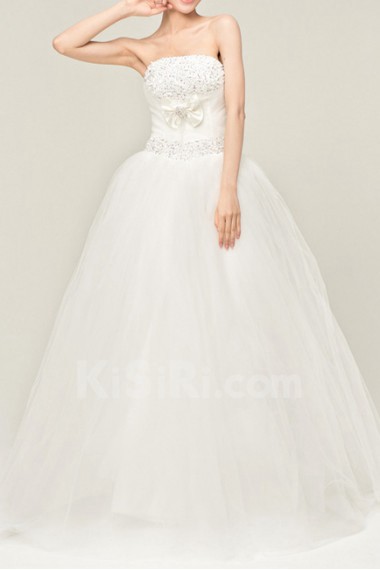 Satin Strapless Floor Length Ball Gown with Sequins