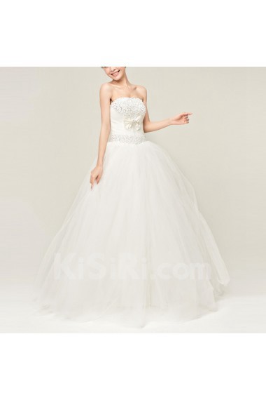 Satin Strapless Floor Length Ball Gown with Sequins