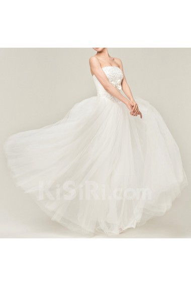 Satin Strapless Floor Length Ball Gown with Sequins