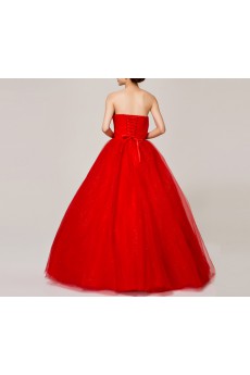 Satin Strapless Floor Length Ball Gown with Crystal