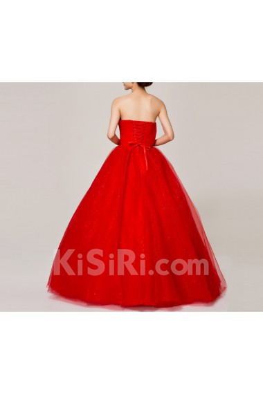 Satin Strapless Floor Length Ball Gown with Crystal