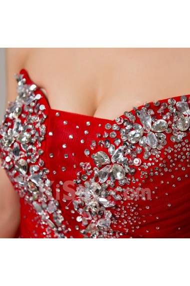 Satin Strapless Floor Length Ball Gown with Crystal