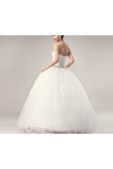 Satin Strapless Floor Length Ball Gown with Crystal