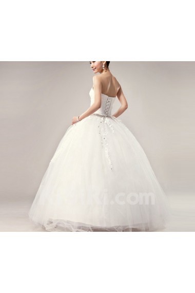 Satin Strapless Floor Length Ball Gown with Crystal