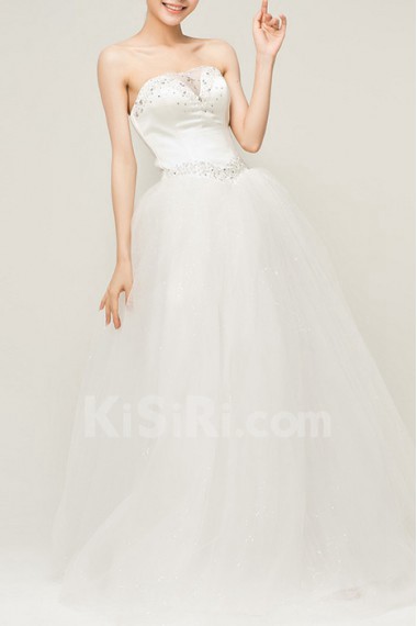 Satin Strapless Floor Length Ball Gown with Crystal