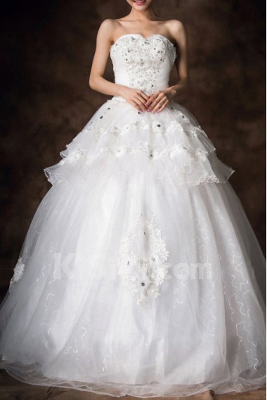 Satin Strapless Floor Length Ball Gown with Crystal