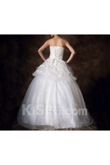 Satin Strapless Floor Length Ball Gown with Crystal