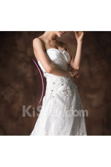 Satin Strapless Ball Gown with Crystal