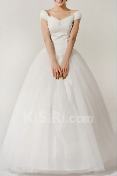 Lace Off-the-Shoulder Floor Length Ball Gown with Crystal