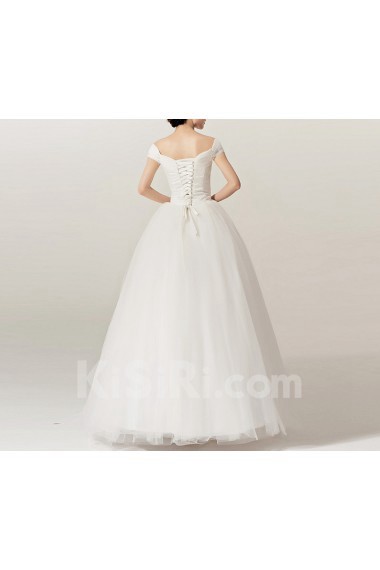 Lace Off-the-Shoulder Floor Length Ball Gown with Crystal