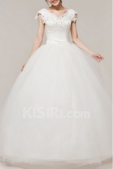 Satin V-neck Floor Length Ball Gown with Sequins