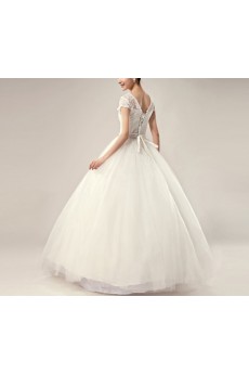 Satin Jewel Neckline Floor Length Ball Gown with Pearls