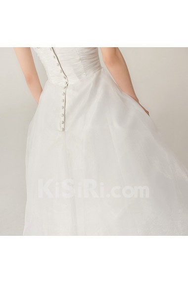 Organza V-neck Floor Length Ball Gown with Handmade Flowers