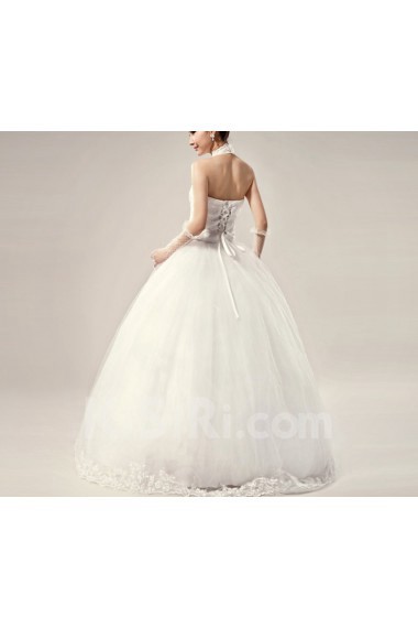 Satin Halter Floor Length Ball Gown with Embroidered