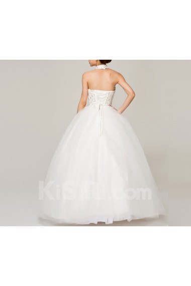 Satin High Collar Neckline Floor Length Ball Gown with Sequins