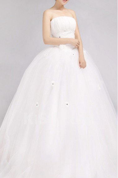 Satin Strapless Floor Length Ball Gown with Crystal