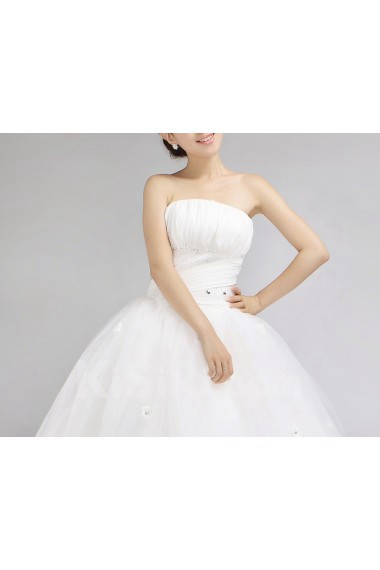 Satin Strapless Floor Length Ball Gown with Crystal