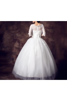 Lace Jewel Neckline Floor Length Ball Gown with Sequins