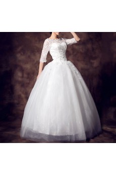 Lace Jewel Neckline Floor Length Ball Gown with Sequins