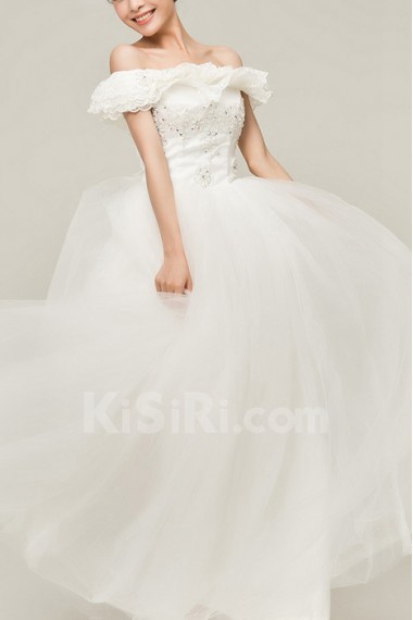 Satin Off-the-Shoulder Floor Length Ball Gown with Sequins