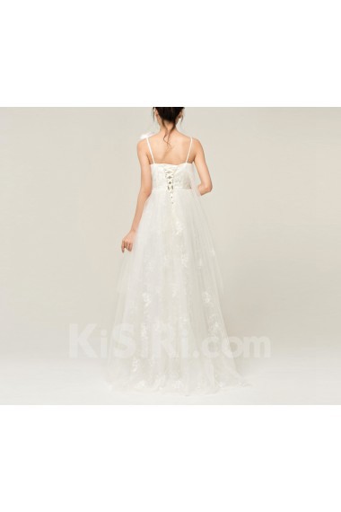 Organza Straps Neckline Floor Length Ball Gown with Handmade Flowers