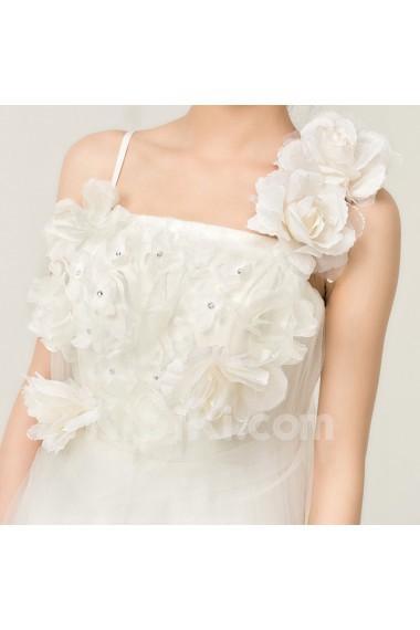 Organza Straps Neckline Floor Length Ball Gown with Handmade Flowers