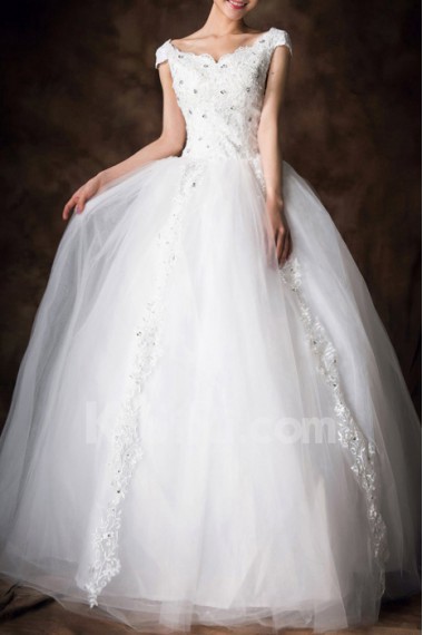 Satin V-neck Floor Length Ball Gown with Sequins