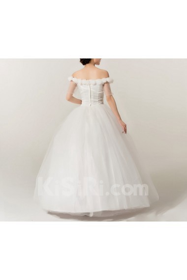 Organza Off-the-Shoulder Floor Length Ball Gown with Handmade Flowers