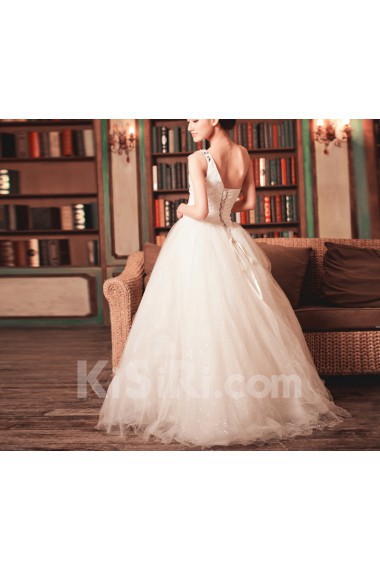 Organza One Shoulder Floor Length Ball Gown with Crystal