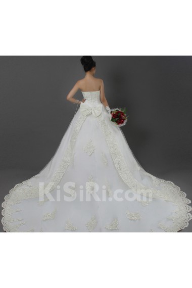 Organza Strapless Cathedral Train Ball Gown with Pearls