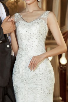 Lace Straps Neckline Mermaid Gown with Crystal