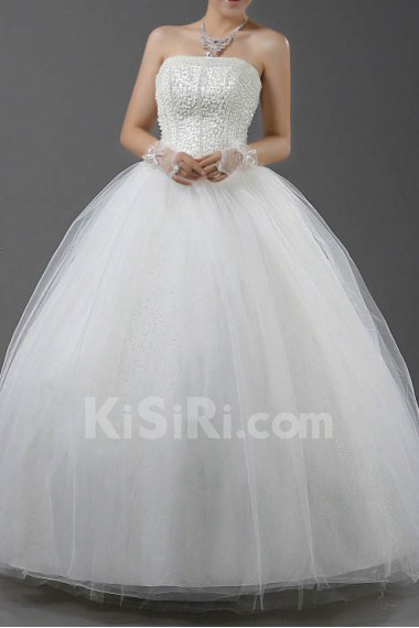 Organza Strapless Floor Length Ball Gown with Sequins