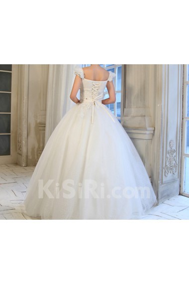 Organza Off-the-Shoulder Floor Length Ball Gown with Sequins